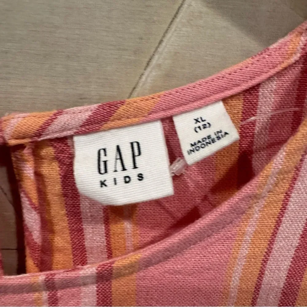 Gap girls Kids linen striped Bow-Sleeve Dress XL